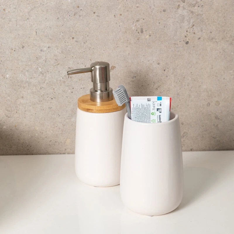 TOOTHBRUSH HOLDER BAMBOO PORCELAIN WHITE