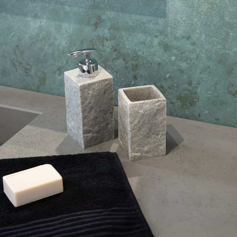 SOAP DISPENSER ROCK POLYRESIN 240ml GREY