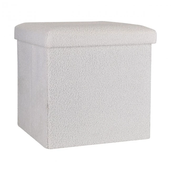 STOOL CUBE TEDDY WITH STORAGE SPACE WHITE