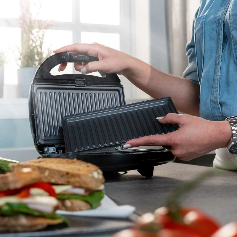 GRILL TOASTER BLACK &amp; INOX 2-SLICE 850w WITH NON-STICK DETACHABLE PLATES