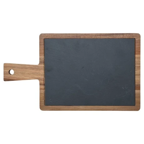 SERVING PLATE SLATE WITH WOODEN BASE ACACIA 35x20cm