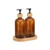 SOAP DISPENSERS BAMBOO ESSENTIALS GLASS 500ml SET 3 PCS. WITH BAMBOO TRAY