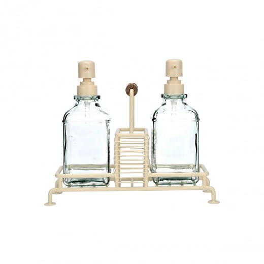 ESTIA ΔΟΧΕΙΑ ΥΓΡΟΥ ΠΙΑΤΩΝ ALLURE 2x300ml ΜΕ ΜΕΤΑΛΛΙΚΗ ΒΑΣΗ &amp; ΘΗΚΗ ΓΙΑ ΣΦΟΥΓΓΑΡΙ IVORY