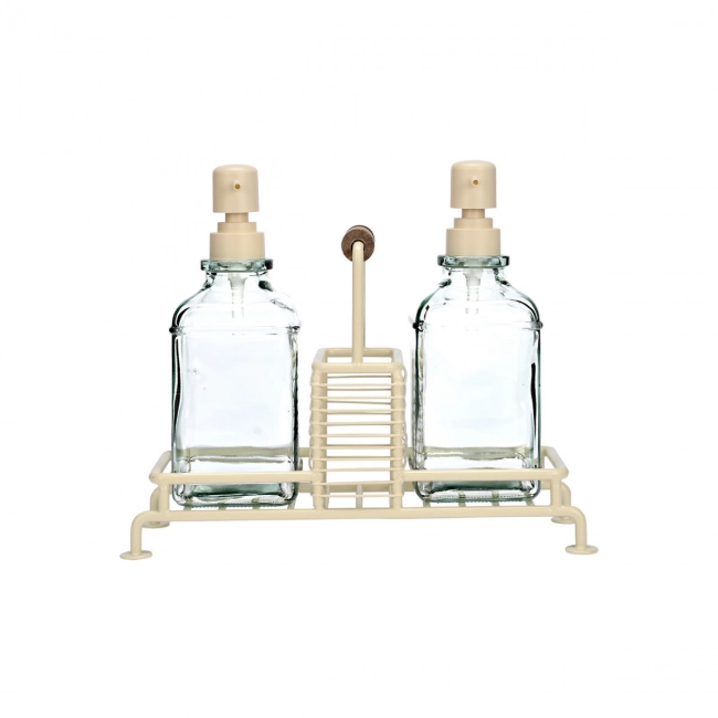 ESTIA ΔΟΧΕΙΑ ΥΓΡΟΥ ΠΙΑΤΩΝ ALLURE 2x300ml ΜΕ ΜΕΤΑΛΛΙΚΗ ΒΑΣΗ &amp; ΘΗΚΗ ΓΙΑ ΣΦΟΥΓΓΑΡΙ IVORY