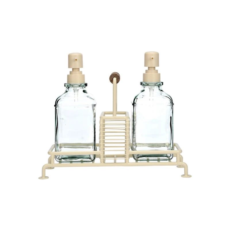 ESTIA ΔΟΧΕΙΑ ΥΓΡΟΥ ΠΙΑΤΩΝ ALLURE 2x300ml ΜΕ ΜΕΤΑΛΛΙΚΗ ΒΑΣΗ &amp; ΘΗΚΗ ΓΙΑ ΣΦΟΥΓΓΑΡΙ IVORY