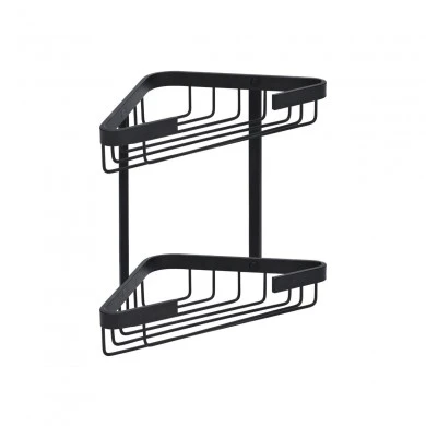 BATHROOM CORNER SHELVES STANCE WITH DOUBLE SIDED STICKER 25x17x6.5cm  BLACK