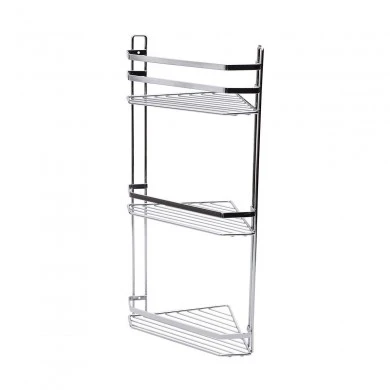 BATHROOM CORNER SHELVES ELEGANT STAINLESS STEEL 3-TIER 54x28x18cm CHROME