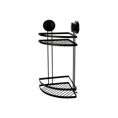 BATHROOM CORNER SHELVES WITH SUCTION CUP 2-TIER BLACK
