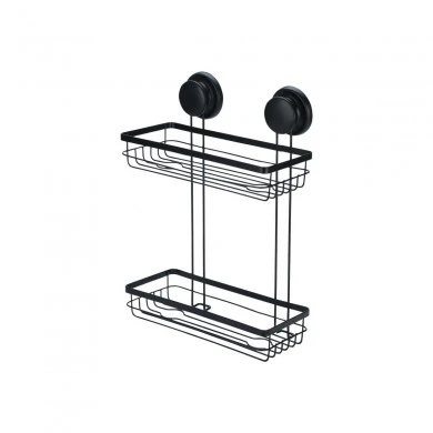 BATHROOM SHELVES WITH SUCTION CUP 2-TIER BLACK