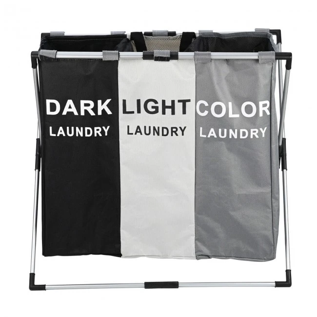 LAUDRY BASKET FOLDABLE WITH 3 COMPARTENTS BLACK-GREY-WHITE