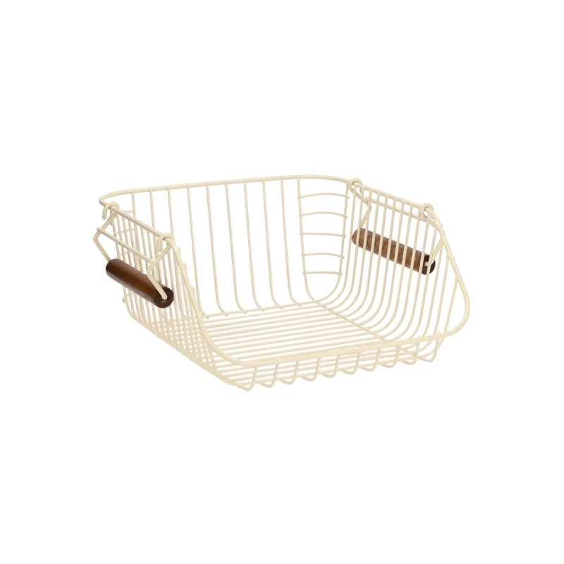 STORAGE BASKET ALLURE METALLIC WITH WOODEN HANDLES 26.5x29.5x16cm STACKABLE IVORY