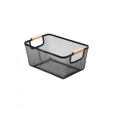 STORAGE BASKET METALLIC WITH WOODEN HANDLES 30x21x14cm BLACK
