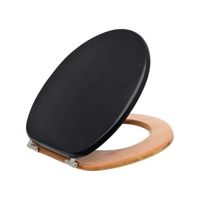 TOILET SEAT BAMBOO ESSENTIALS WITH ADJUSTABLE STAINLESS STEEL HINGES BLACK