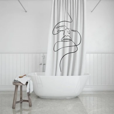 BATHROOM CURTAIN WATER RESISTANT LINE ART POLYESTER 180x200cm
