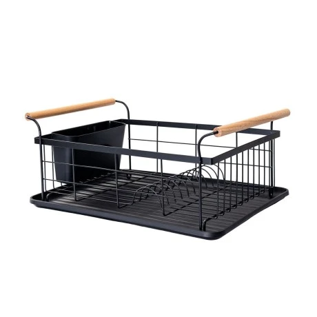 DISH RACK BAMBOO ESSENTIALS METALLIC WITH HANDLES 44x32x20cm BLACK