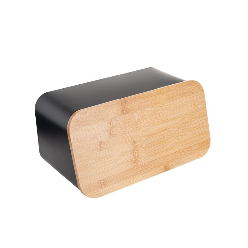 BREAD BOX BAMBOO ESSENTIALS METALLIC  34.5x19x17cm WITH LID BLACK