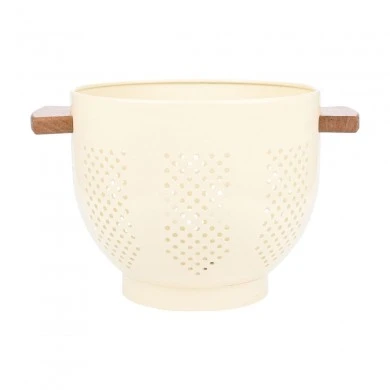 PASTA STRAINER ALLURE METALLIC 22cm WITH WOODEN HANDLES IVORY
