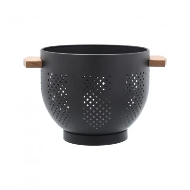 PASTA STRAINER ALLURE METALLIC 22cm WITH WOODEN HANDLES BLACK