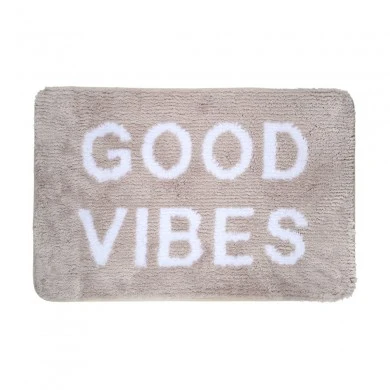 BATHROOM MAT GOOD VIBES 40x60cm 100% MICROFIBER TAUPE