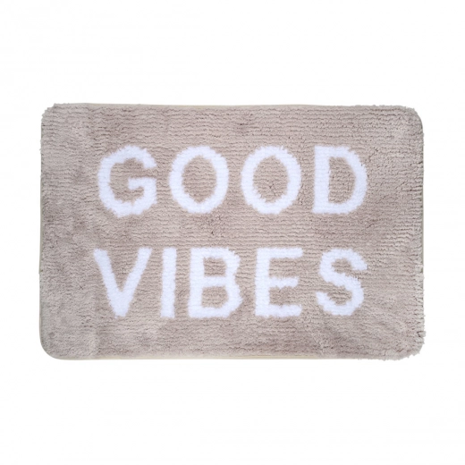 ESTIA ΤΑΠΕΤΟ ΜΠΑΝΙΟΥ GOOD VIBES 40x60cm 100% ΜΙΚΡΟΪΝΕΣ TAUPE