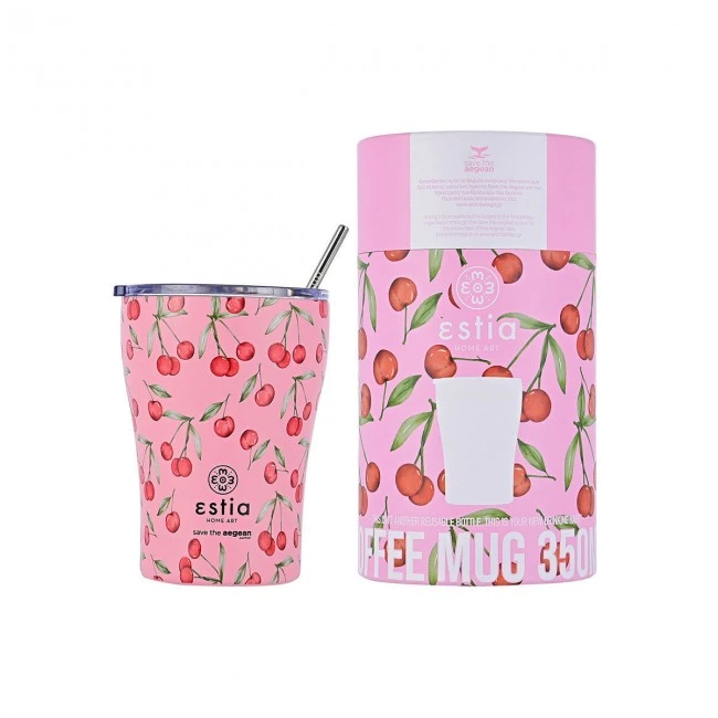 INSULATED COFFEE MUG SAVE THE AEGEAN 350ml CHERRY ROSE