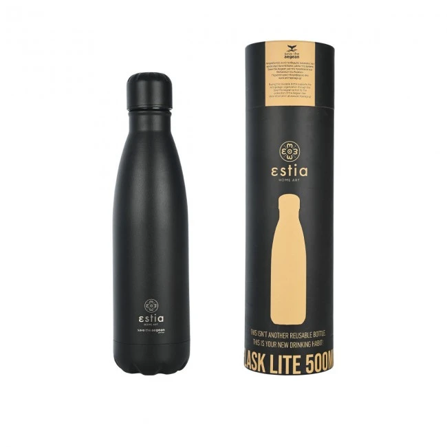 INSULATED BOTTLE FLASK LITE SAVE THE AEGEAN 500ml MIDNIGHT BLACK