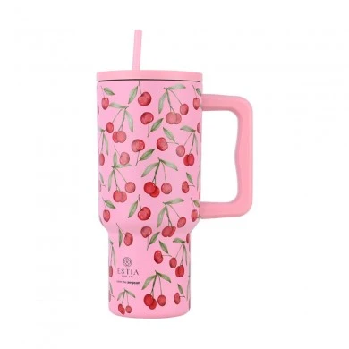 INSULATED STRAW TUMBLER XL SAVE THE AEGEAN 900ml CHERRY ROSE