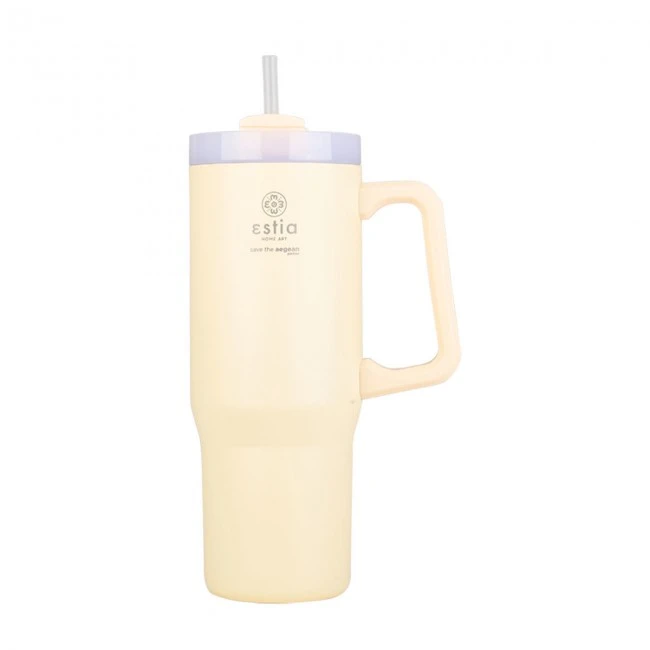 INSULATED STRAW TUMBLER XL SAVE THE AEGEAN 900ml LILY WHITE