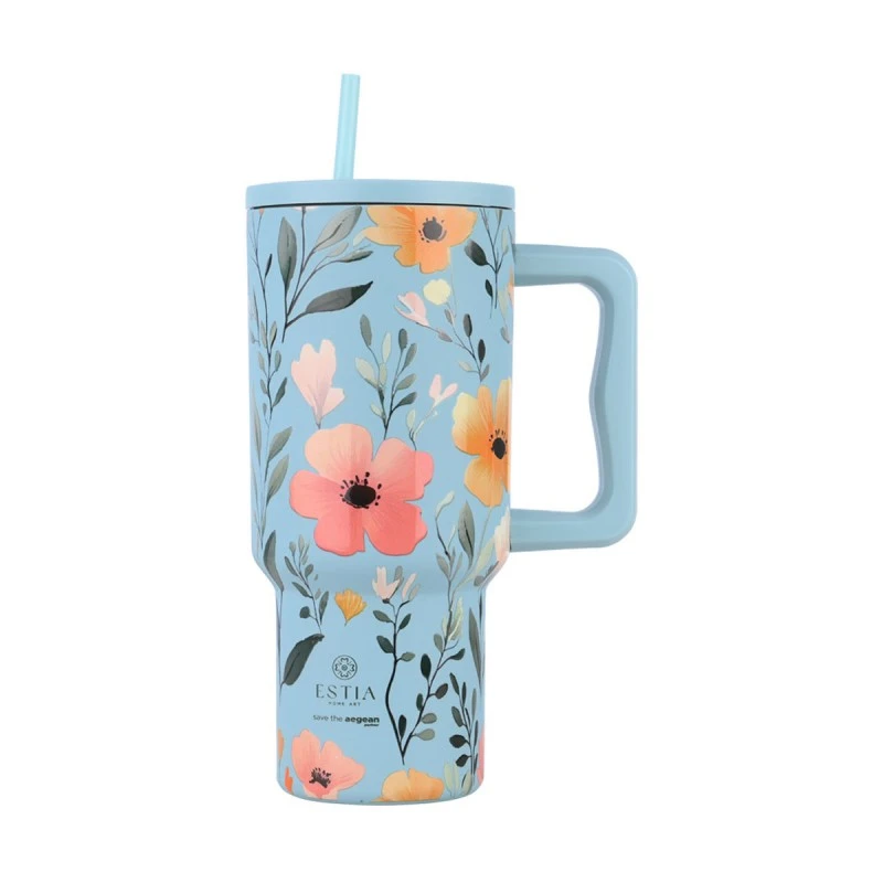 INSULATED STRAW TUMBLER XL SAVE THE AEGEAN 900ml SKY GARDEN
