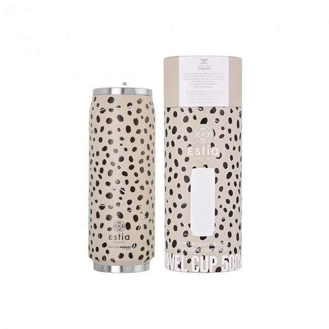 INSULATED TRAVEL CUP SAVE THE AEGEAN 500ml LEOPARD TAUPE