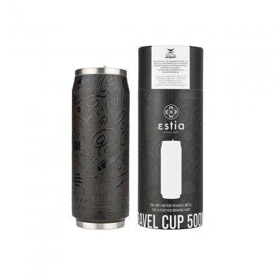 INSULATED BOTTLE TRAVEL CUP SAVE THE AEGEAN 500ml NOIR ECHO