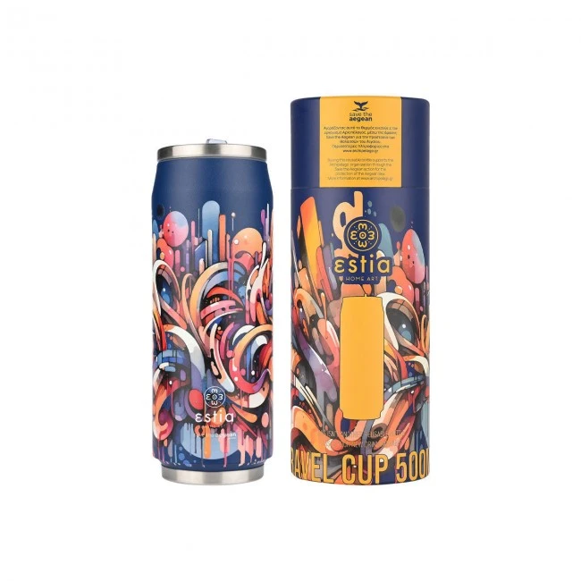 INSULATED BOTTLE TRAVEL CUP SAVE THE AEGEAN 500ml VIBRANT VORTEX