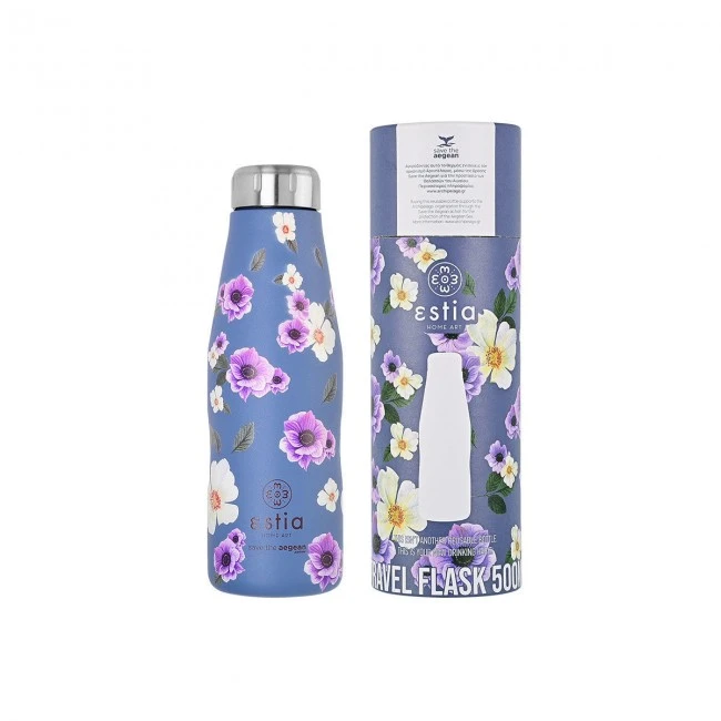 INSULATED BOTTLE TRAVEL FLASK SAVE THE AEGEAN 500ml GARDEN BLUE