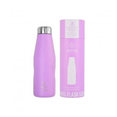 INSULATED BOTTLE TRAVEL FLASK SAVE THE AEGEAN 500ml LAVENDER PURPLE