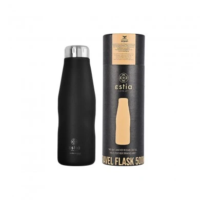 INSULATED BOTTLE TRAVEL FLASK SAVE THE AEGEAN 500ml MIDNIGHT BLACK