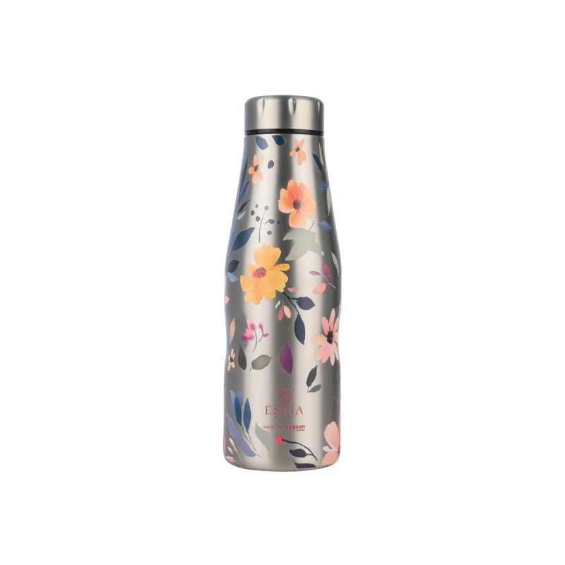 INSULATED BOTTLE TRAVEL FLASK SAVE THE AEGEAN 500ml SILVER BOTANIC