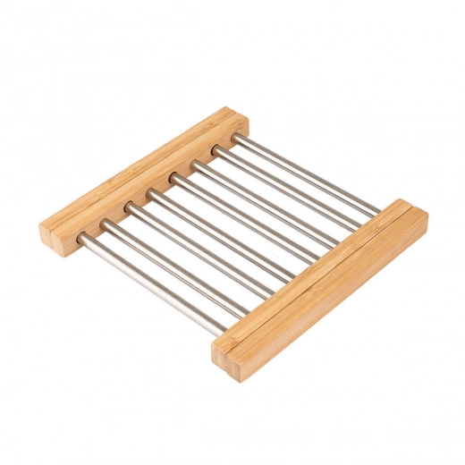 ESTIA ΒΑΣΗ ΜΑΓΕΙΡΙΚΟΥ ΣΚΕΥΟΥΣ BAMBOO ESSENTIALS ME ΑΝΟΞΕΙΔΩΤΟ ΑΤΣΑΛΙ ΠΤΥΣΣΟΜΕΝΗ 22x21.3x2.2cm