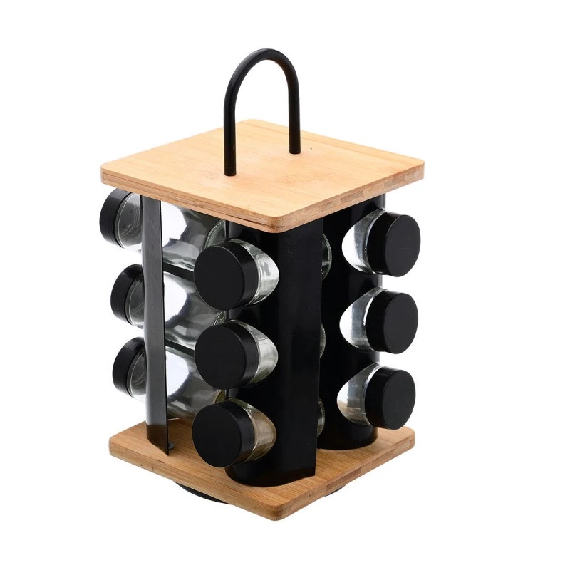 SPICE RACK ORGANIZER IN REVOLVING BASE 12 PIECES BLACK