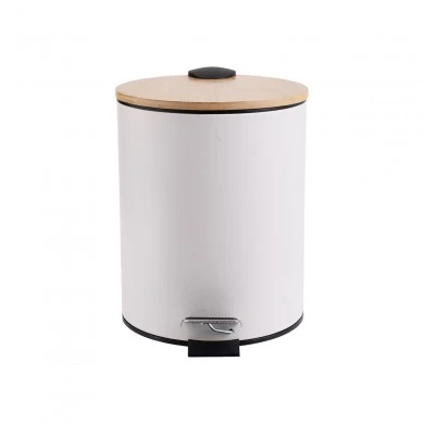 BATHROOM BIN BAMBOO ESSENTIALS SOFT CLOSE  5lt WHITE