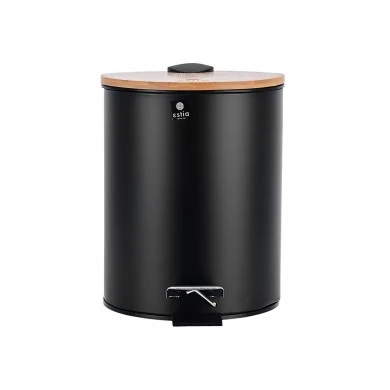 BATHROOM BIN BAMBOO ESSENTIALS SOFT CLOSE  5lt BLACK