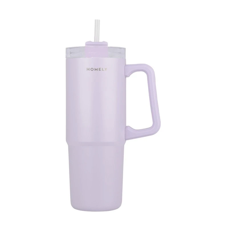 HOMELY ΘΕΡΜΟΣ STRAW TUMBLER 900ml LAVENDER FOG