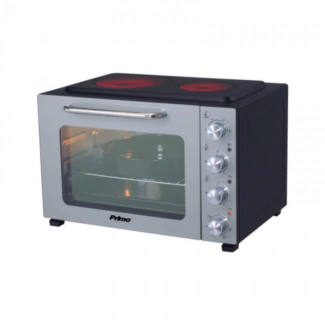 Φουρνάκι PREO-40387 Με 2 Κεραμικές Εστίες 50L Με Αέρα &amp; Υάλινη Πρόσοψη Γκρι/Μαύρο