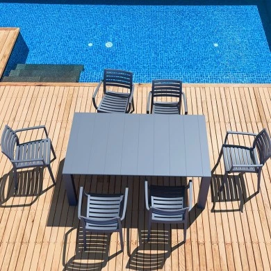 Σετ Τραπεζαρίας 7τμχ Vegas Artemis Dark Grey 100X180/220εκ.