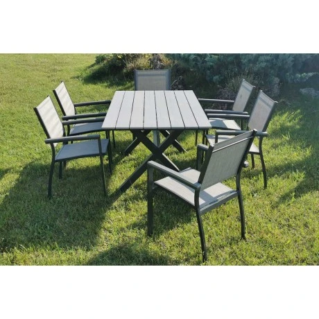 Garden dining set set 7pcs. luxury aluminum with polywood anthracite color