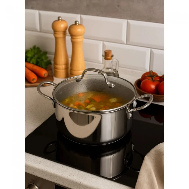 ΚΑΤΣΑΡΟΛΑ ΑΝΟΞΕΙΔΩΤΗ ΜΕ ΓΥΑΛΙΝΟ ΚΑΠΑΚΙ Dmond TRI-PLY 20εκ. ΑΝΤΙΚΟΛΛΗΤΙΚΗ ANKOR