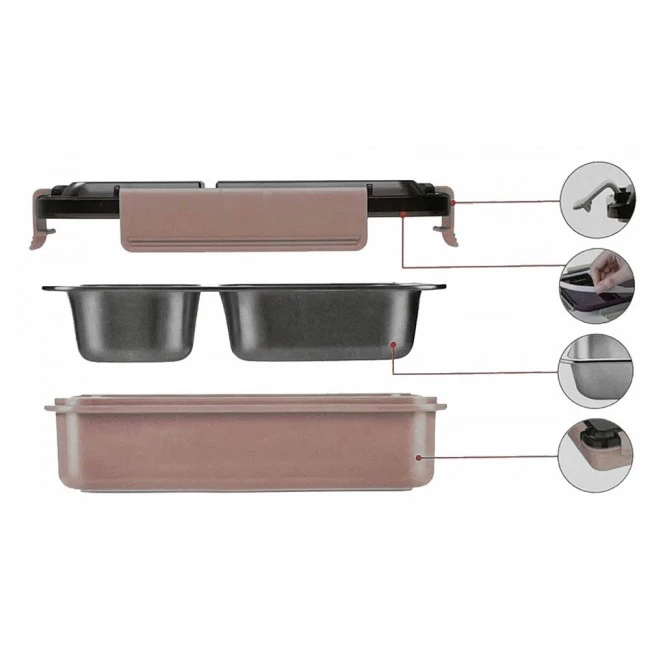 ΦΑΓΗΤΟΔΟΧΕΙΟ ΔΥΟ ΘΕΣΕΩΝ ΠΛΑΣΤΙΚΟ-INOX  ΜΕ ΚΑΠΑΚΙ ΑΣΦΑΛΕΙΑΣ ΡΟΖ ANKOR