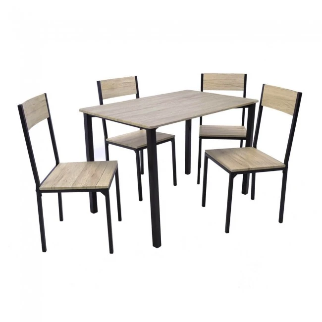 ΣΕΤ 5 ΤΜΧ ΤΡΑΠΕΖΑΡΙΑ ΣΕ ΦΥΣΙΚΟ ΧΡΩΜΑ ΞΥΛΟΥ ΜΕ ΜΑΥΡΟ ΜΕΤΑΛΛΙΚΟ ΣΚΕΛΕΤΟ ANKOR