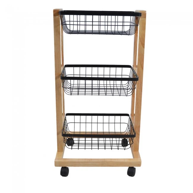 ΤΡΟΛΕΪ ΚΟΥΖΙΝΑΣ-ΜΑΝΑΒΗΣ ΞΥΛΙΝΟΣ ΜΕ 3 ΜΕΤΑΛΛΙΚΑ ΚΑΛΑΘΙΑ 42x35x77,5εκ. ANKOR