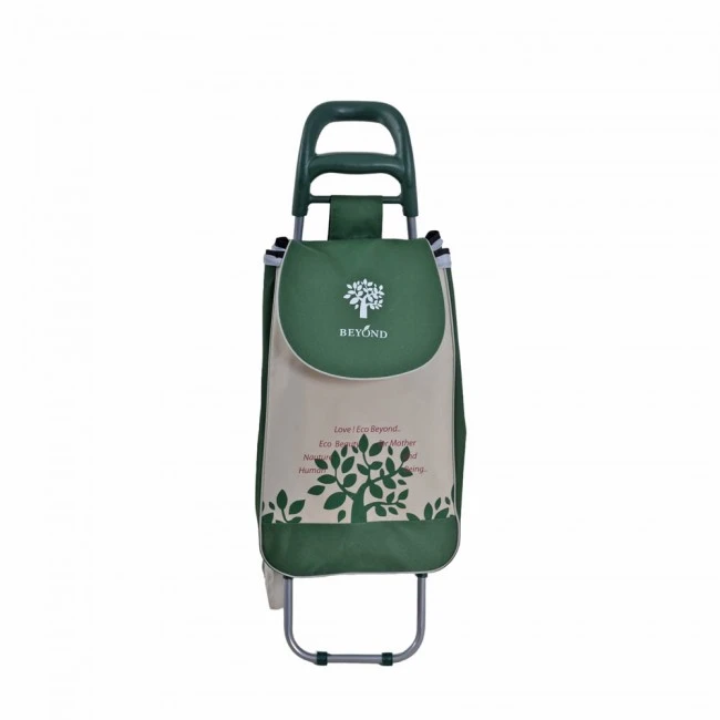 ΚΑΡΟΤΣΙ ΛΑΪΚΗΣ ΜΕΤΑΛΛΙΚΟ ΜΕ ΠΡΑΣΙΝΟ ΣΑΚΟ ΚΑΙ ΣΧΕΔΙΟ ΕΛΙΑ 35x27x94εκ. ANKOR