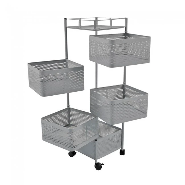 ΤΡΟΛΕΪ ΑΠΟΘΗΚΕΥΣΗΣ ΜΕ 5 ΚΑΛΑΘΙΑ ΜΕΤΑΛΛΙΚΟ ΓΚΡΙ 28x28x91εκ. ANKOR